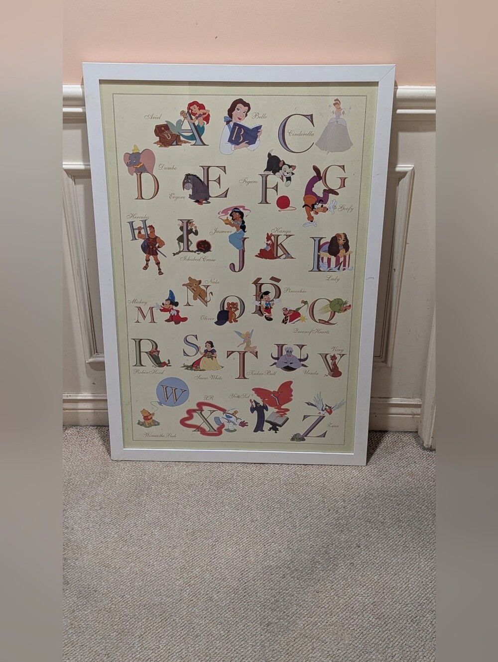 Disney Princess Alphabet Wall Art Print - White, Cream
